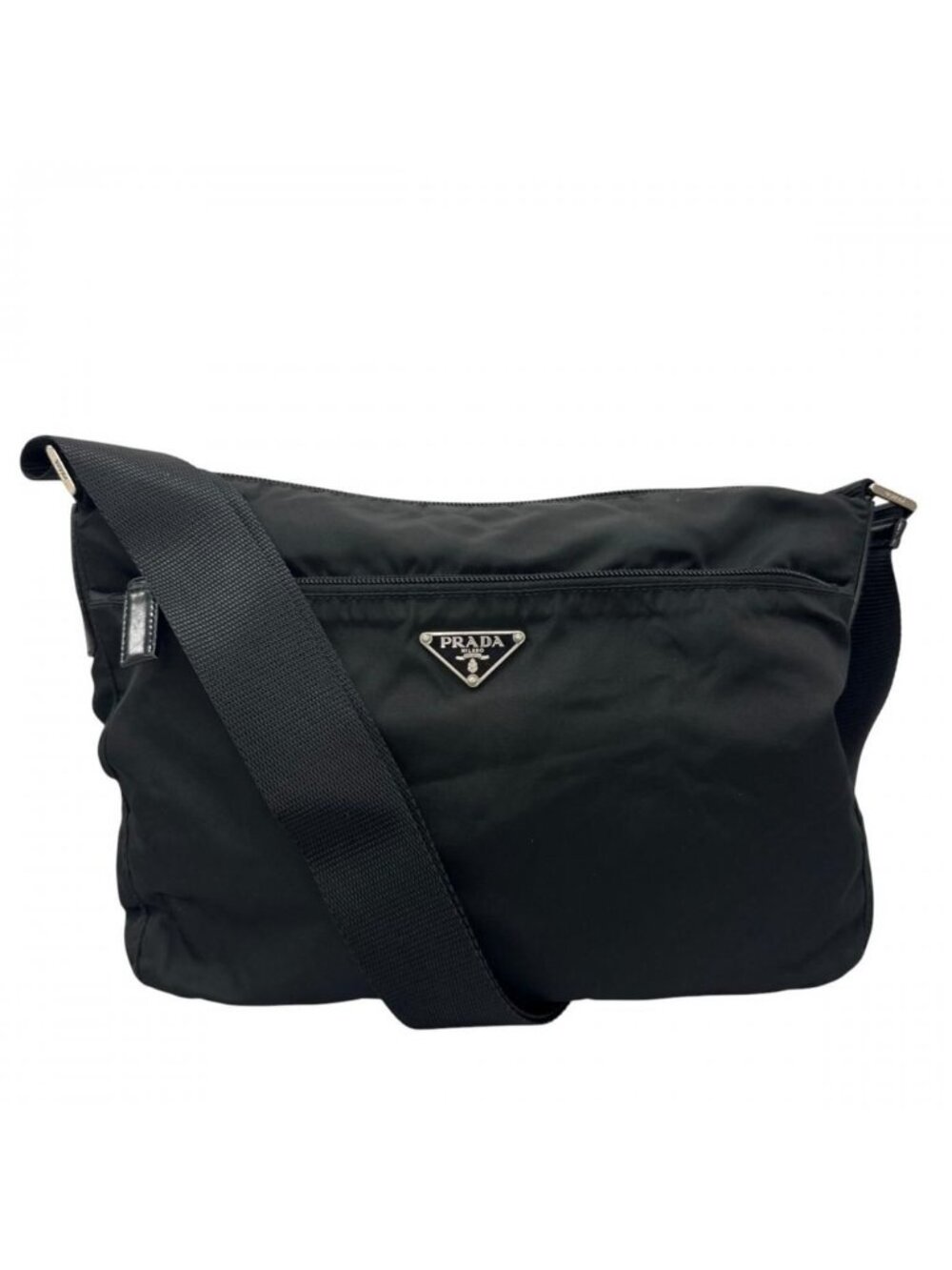 Prada Shoulder Bag Tessuto Triangle Logo Crossbody Nylon Black Silver